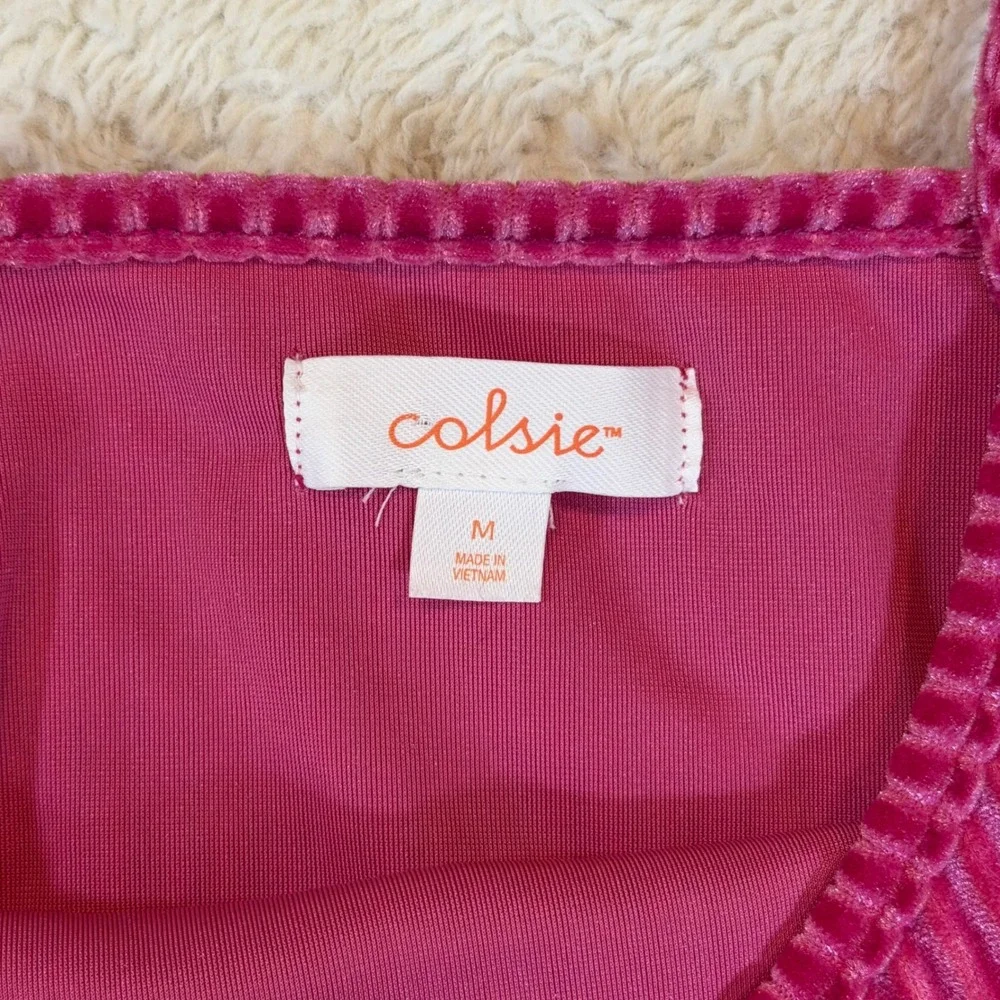 Colsie Pink Ribbed Velvet Cami Mini Dress Womens Medium VN1042782